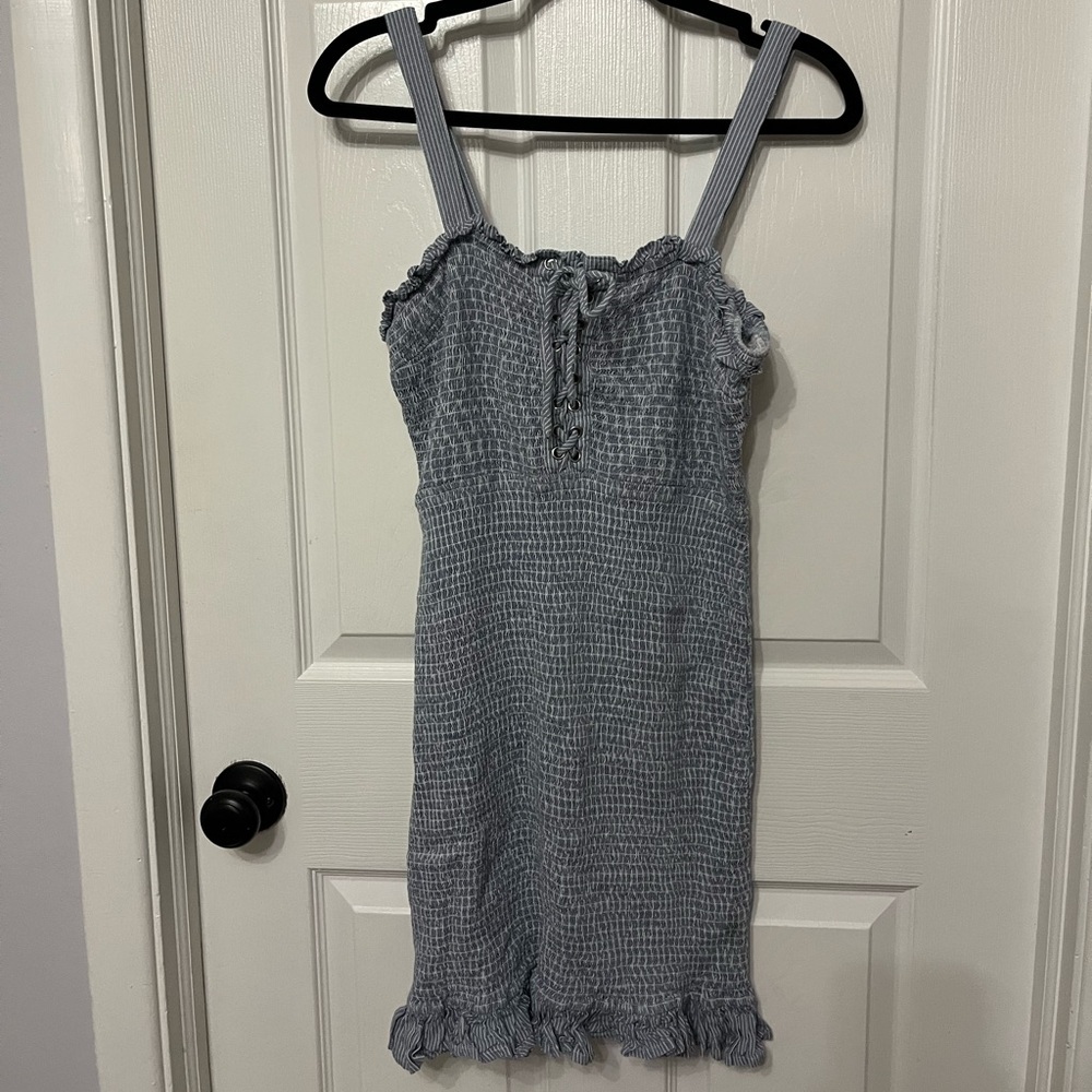 Sincerely Jules Dress Playing For Keeps Blue White Smocked Striped Womens medium